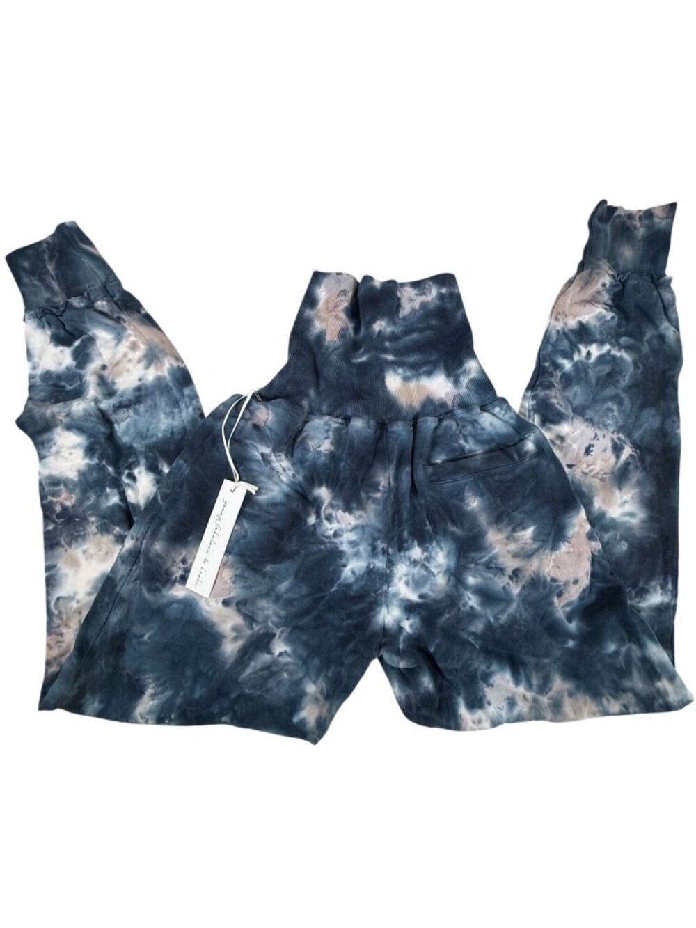 Young Fabulous & Broke Tie Dye High Waist Joggers Blue Beige Size Small NWT